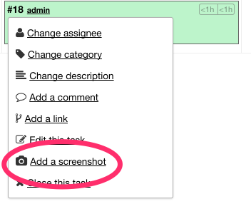 La capture d'écran dans le menu déroulant