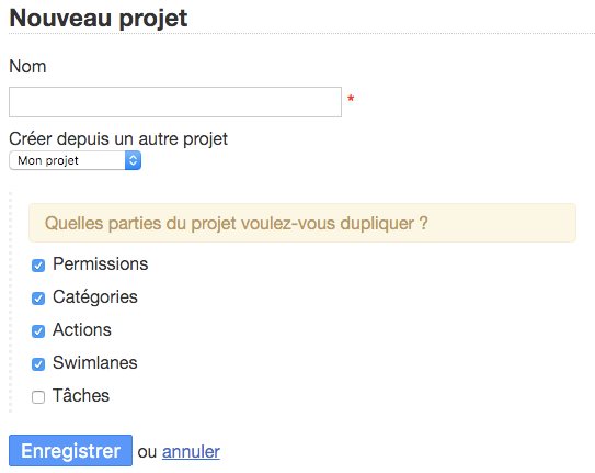 Formulaire de création de projet