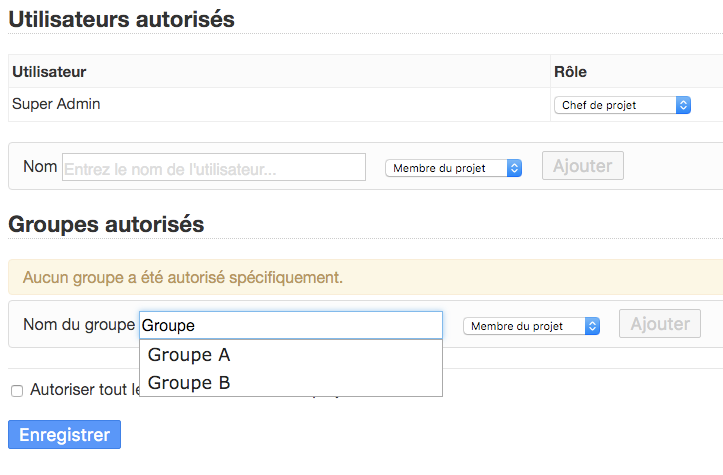 Permissions du projet