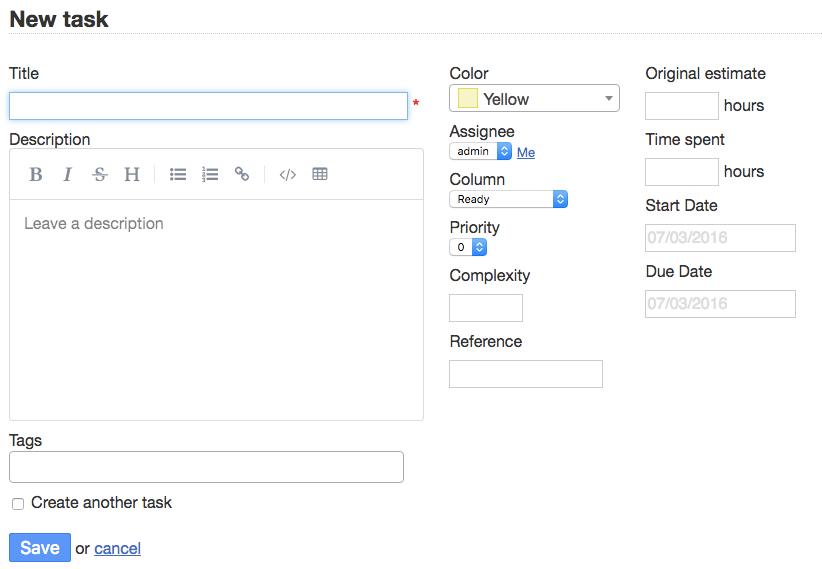 Task creation form