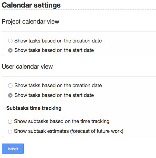 Calendar settings