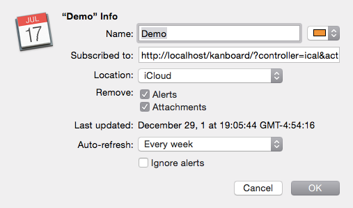 Edit iCal subscription