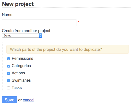 Project creation form