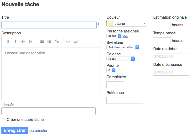Formulaire de création de tâche